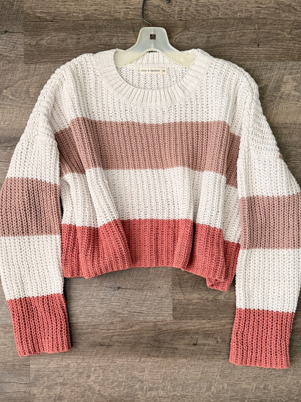 moon & madison Striped Cropped Sweater in White, Blush & Coral